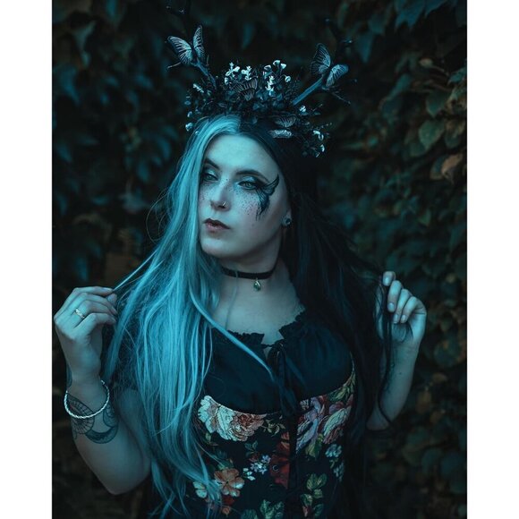 Black Deer Antlers Headband Gothic Reindeer Horns Elf Crown for Women Girls main image 4